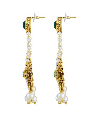 Asmitta Dazzling White And Green Kundan Gold Plated Dangle Earring For Women 3