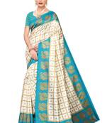 Off white printed bhagalpuri silk saree with blouse