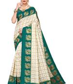 Off white printed bhagalpuri silk saree with blouse