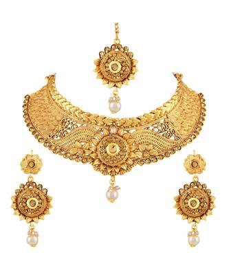 Asmitta Elegant Lct Stone Gold Plated Choker Style Necklace Set With Mangtikka For Women 1