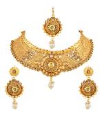 Asmitta Elegant Lct Stone Gold Plated Choker Style Necklace Set With Mangtikka For Women