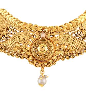 Asmitta Elegant Lct Stone Gold Plated Choker Style Necklace Set With Mangtikka For Women 4