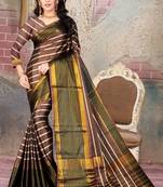Brown printed cotton silk saree with blouse