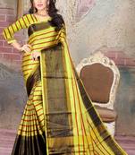 Yellow printed cotton silk saree with blouse