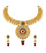 Asmitta Traditional White Stone Gold Plated Choker Style Necklace Set For Women