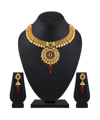 Asmitta Traditional White Stone Gold Plated Choker Style Necklace Set For Women 3