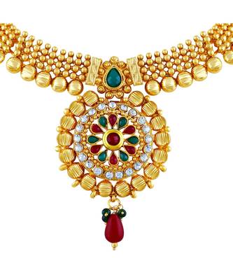 Asmitta Traditional White Stone Gold Plated Choker Style Necklace Set For Women 4