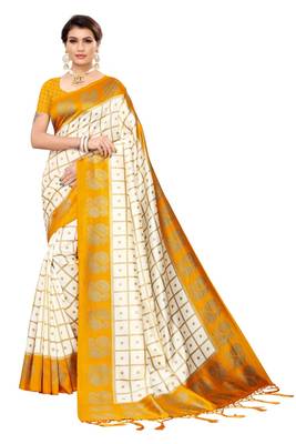 Off white printed bhagalpuri saree with blouse 1