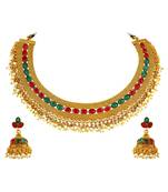 Asmitta Gold Plated Choker Style Necklace Set For Women