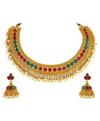 Asmitta Gold Plated Choker Style Necklace Set For Women 2