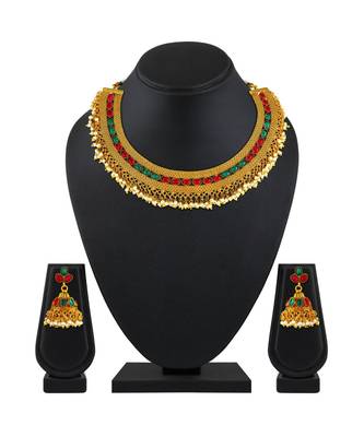 Asmitta Gold Plated Choker Style Necklace Set For Women 3
