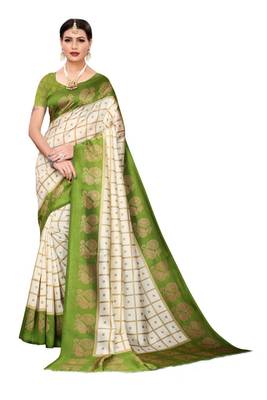 Off white printed bhagalpuri silk saree with blouse 1