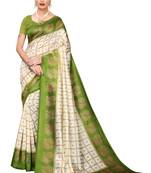 Off white printed bhagalpuri silk saree with blouse