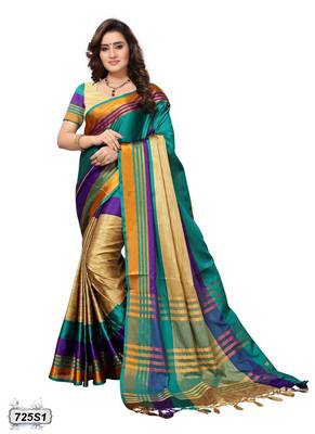 Multicolor printed cotton silk saree with blouse 1