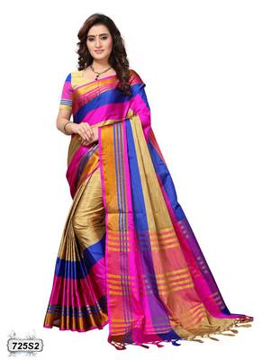 Multicolor printed cotton silk saree with blouse 1
