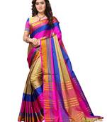 Multicolor printed cotton silk saree with blouse