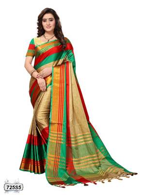 Multicolor printed cotton silk saree with blouse 1