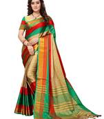 Multicolor printed cotton silk saree with blouse