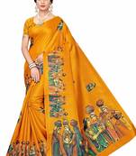 Yellow printed khadi saree with blouse