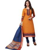 Women's Rust & Navy Blue Cambric Cotton Printed Unstitch Dress Material With Dupatta