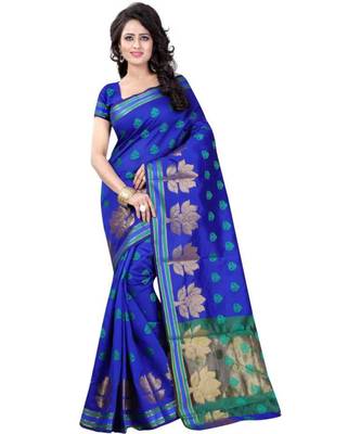 blue woven art silk saree with blouse 1