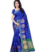 blue woven art silk saree with blouse