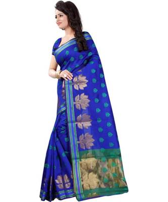 blue woven art silk saree with blouse 2