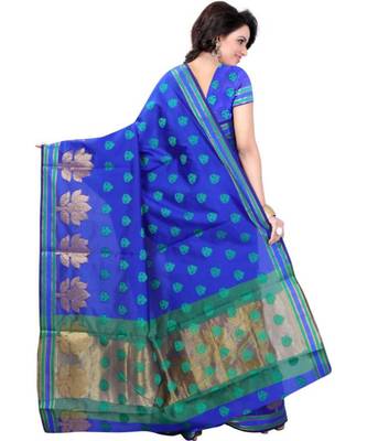 blue woven art silk saree with blouse 3