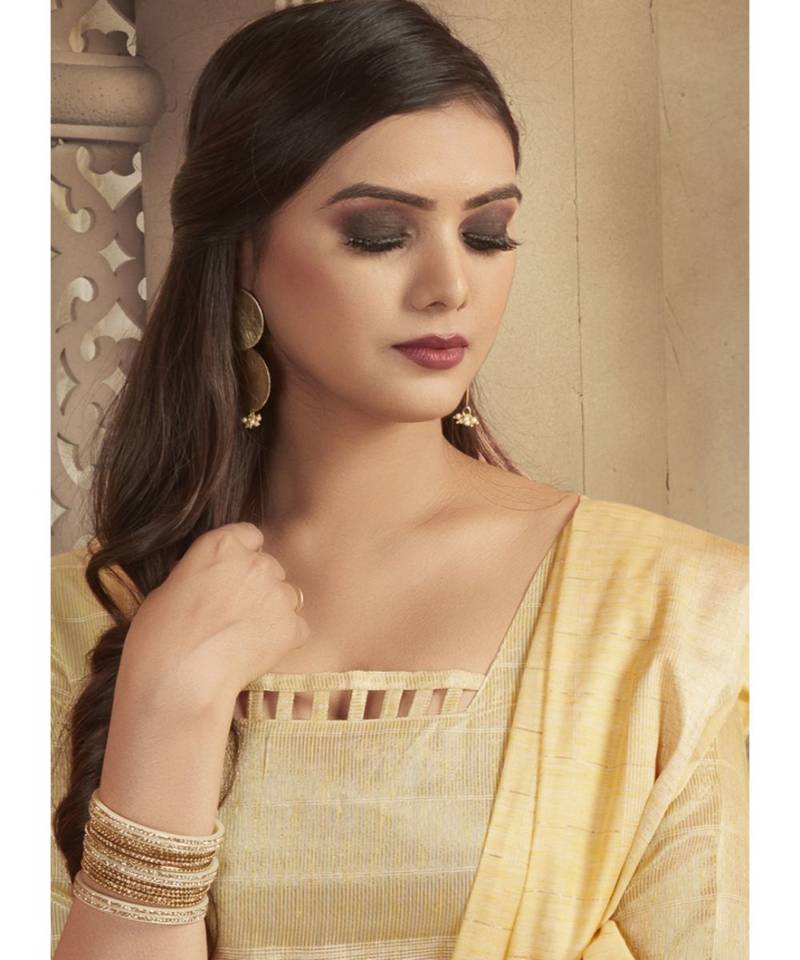 yellow woven linen saree with blouse