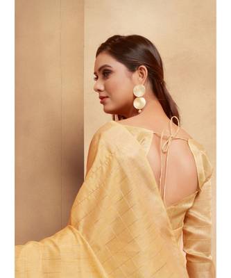 yellow woven linen saree with blouse 3