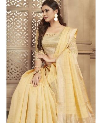 yellow woven linen saree with blouse 4