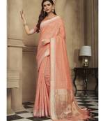 peach woven linen saree with blouse
