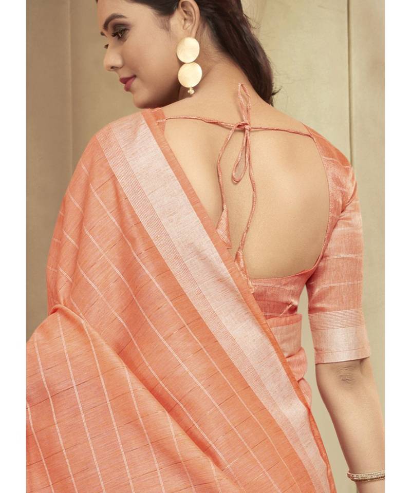 peach woven linen saree with blouse