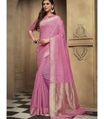 pink woven linen saree with blouse