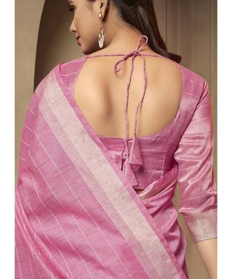pink woven linen saree with blouse 3