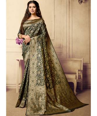 grey woven art silk saree with blouse 1