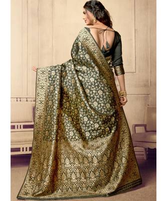 grey woven art silk saree with blouse 2