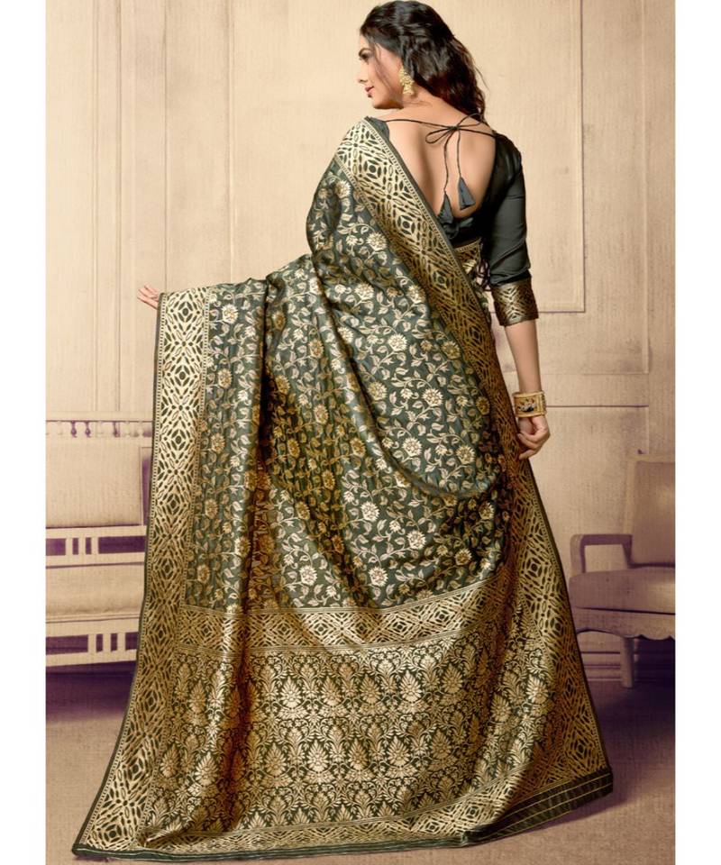 grey woven art silk saree with blouse