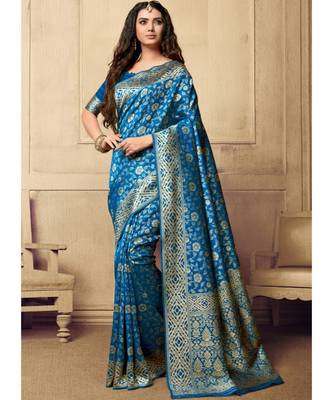 multicolor woven art silk saree with blouse 1