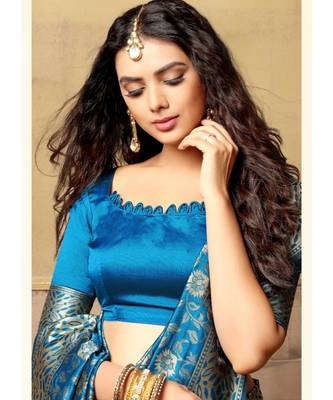 multicolor woven art silk saree with blouse 2