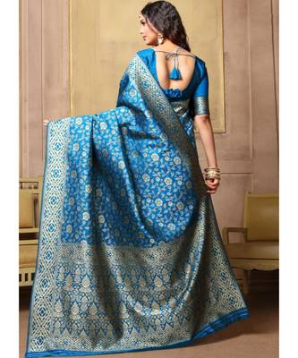 multicolor woven art silk saree with blouse 3