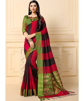 green woven cotton silk saree with blouse 1