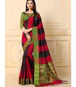 green woven cotton silk saree with blouse
