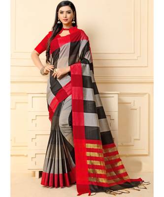 grey woven cotton silk saree with blouse 1