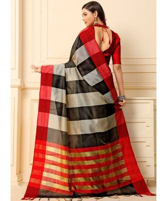 grey woven cotton silk saree with blouse 2