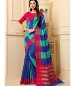 blue woven cotton silk saree with blouse