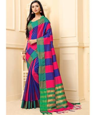 multicolor woven cotton silk saree with blouse 1
