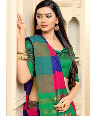multicolor woven cotton silk saree with blouse 2