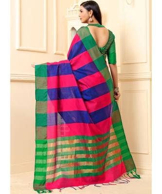 multicolor woven cotton silk saree with blouse 3