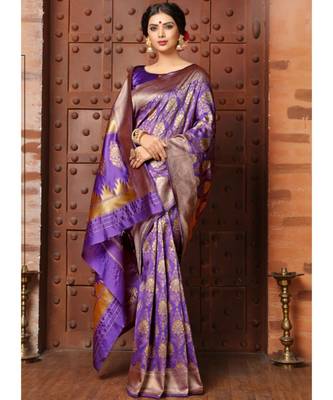 purple woven art silk saree with blouse 1
